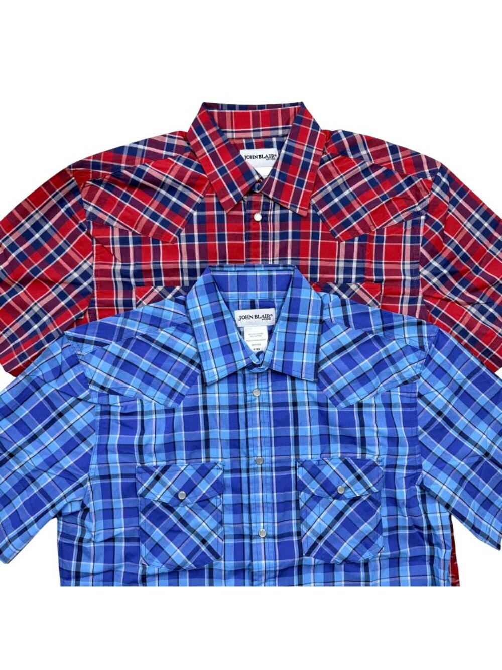 Lot of 2 John‎ Blair Plaid Pearl Snap Western Shirts Short Sleeve Mens M NEW